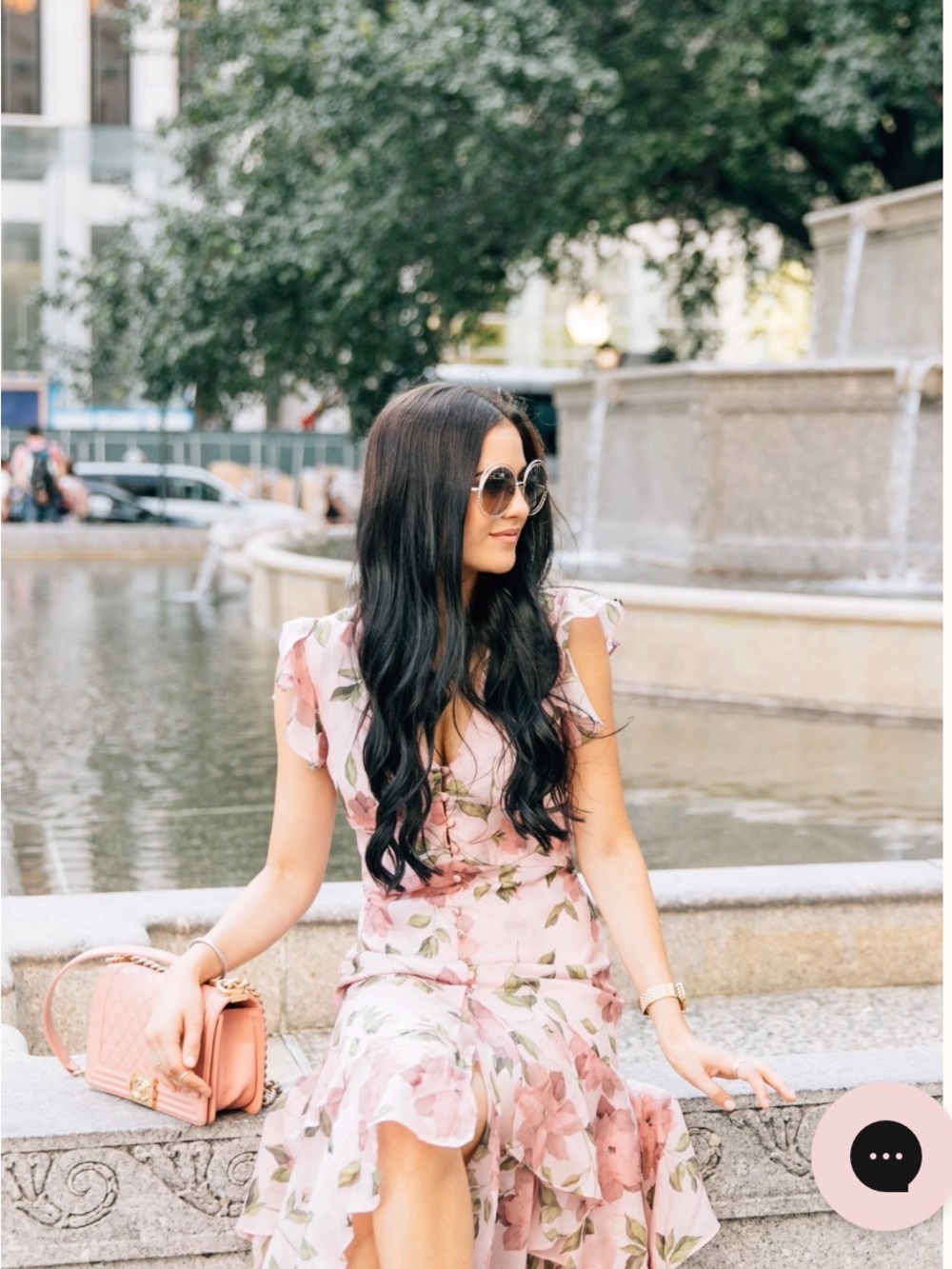 INTERMIX Pink Floral Ruffle Midi Dress